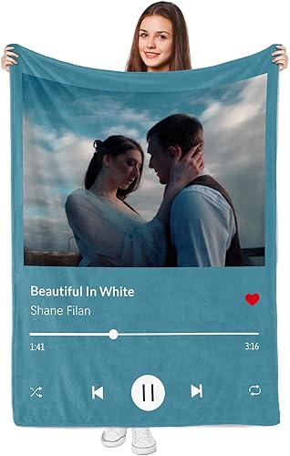 Manta de fotos personalizada, manta musical con foto personalizada y estilo de canción favorita, mantas de imagen personalizadas para familiares,