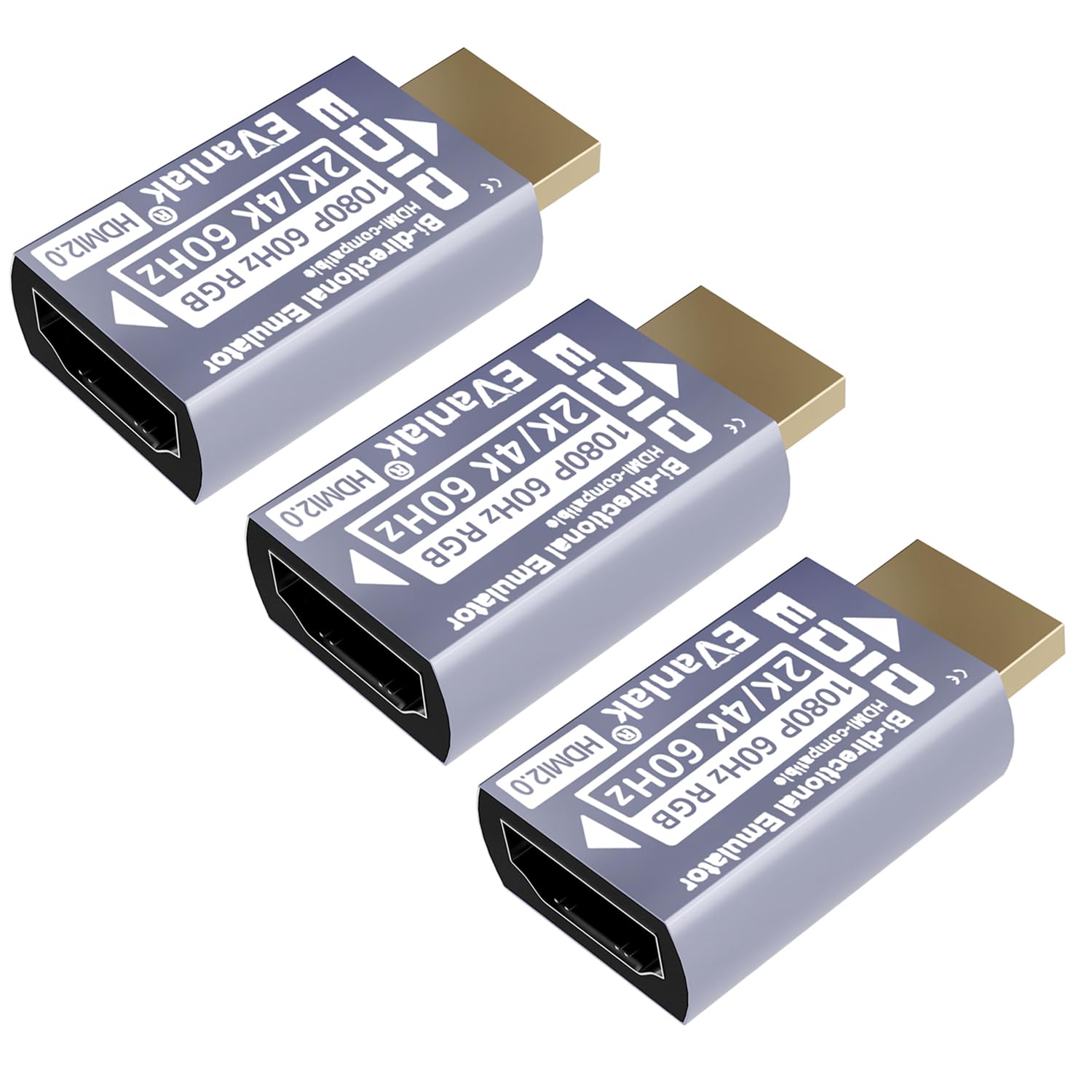 EVanlak HDMI Passthrough EDID Emulator Adapter - Virtual Monitor Headless Ghost Display, 1080P to 4K at 60Hz, Bi-Directional Auto-Detection, 3 Pack