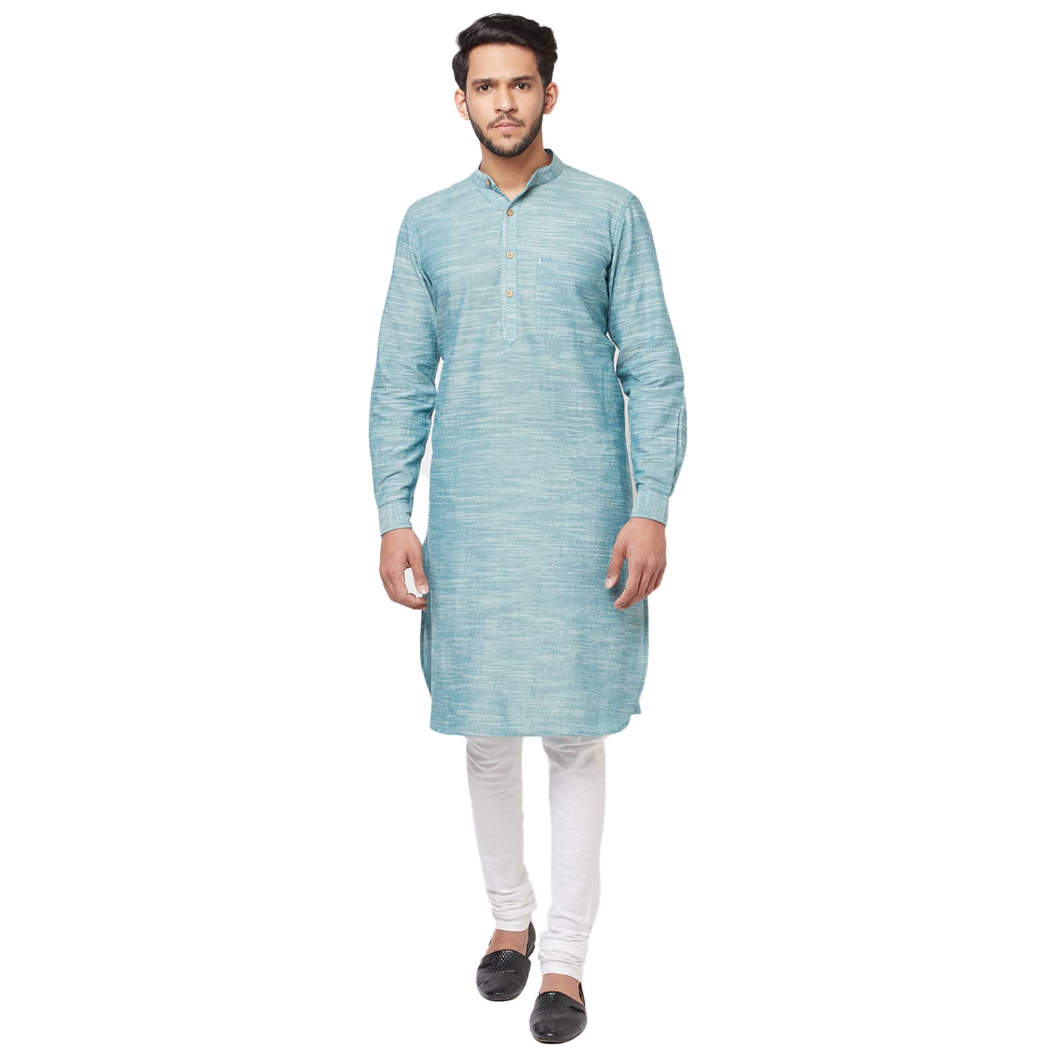 Fabindia Men's Cotton Solids Slim Kurta_Light Green_Xs