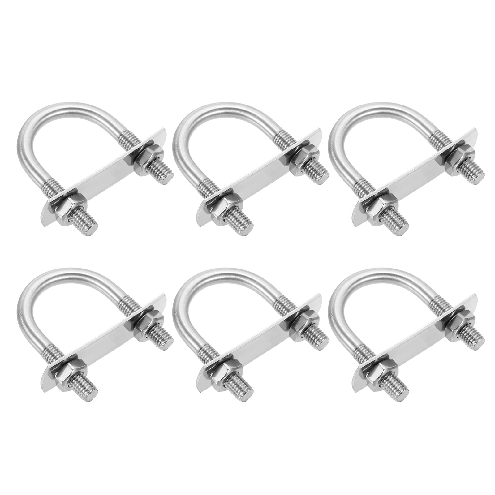 sourcing map M8 Round U-Bolts, 6 Sets 33mm(1.3") Inner Width 57mm(2.24") Length 201 Stainless Steel U-Clamp Bolt with Plates & Nuts for Automobile, Trailer, Boat Trail, Silver
