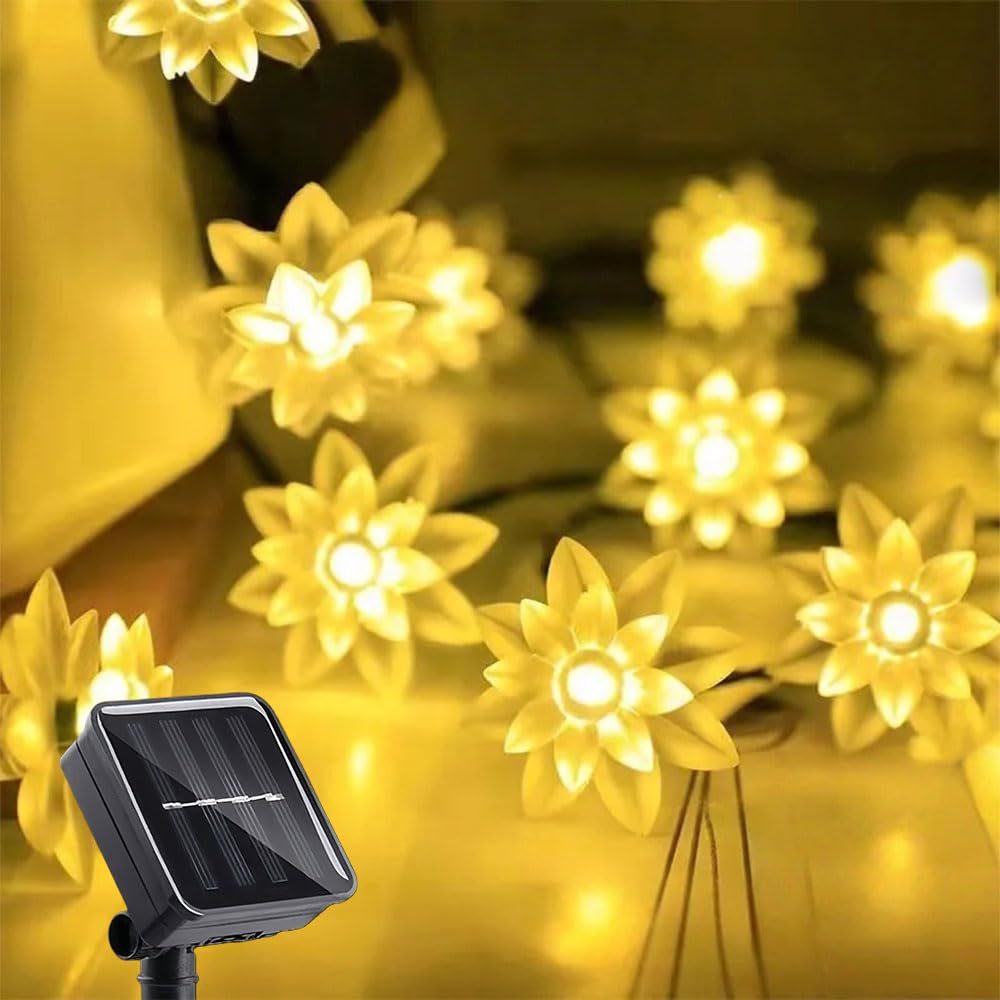 Catena Luminosa Esterno Solare, Catena Luminosa Solare con LED Lotus, IP65 Impermeabile Catena Luci Solari Esterno, Adatta per Festival, Feste, Giardini, Terrazze (Caldo,32m, 300 Luci)