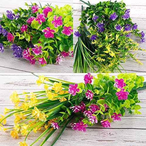 Ageomet 9Pcs Artificial Flowers Outdoor Uv Resistant Plastic Faux Flowers In Bulk Fake Flowers For Home Decor Outside Cemetery Indoor Vase Pots Hanging Planters Decoration #TOP3