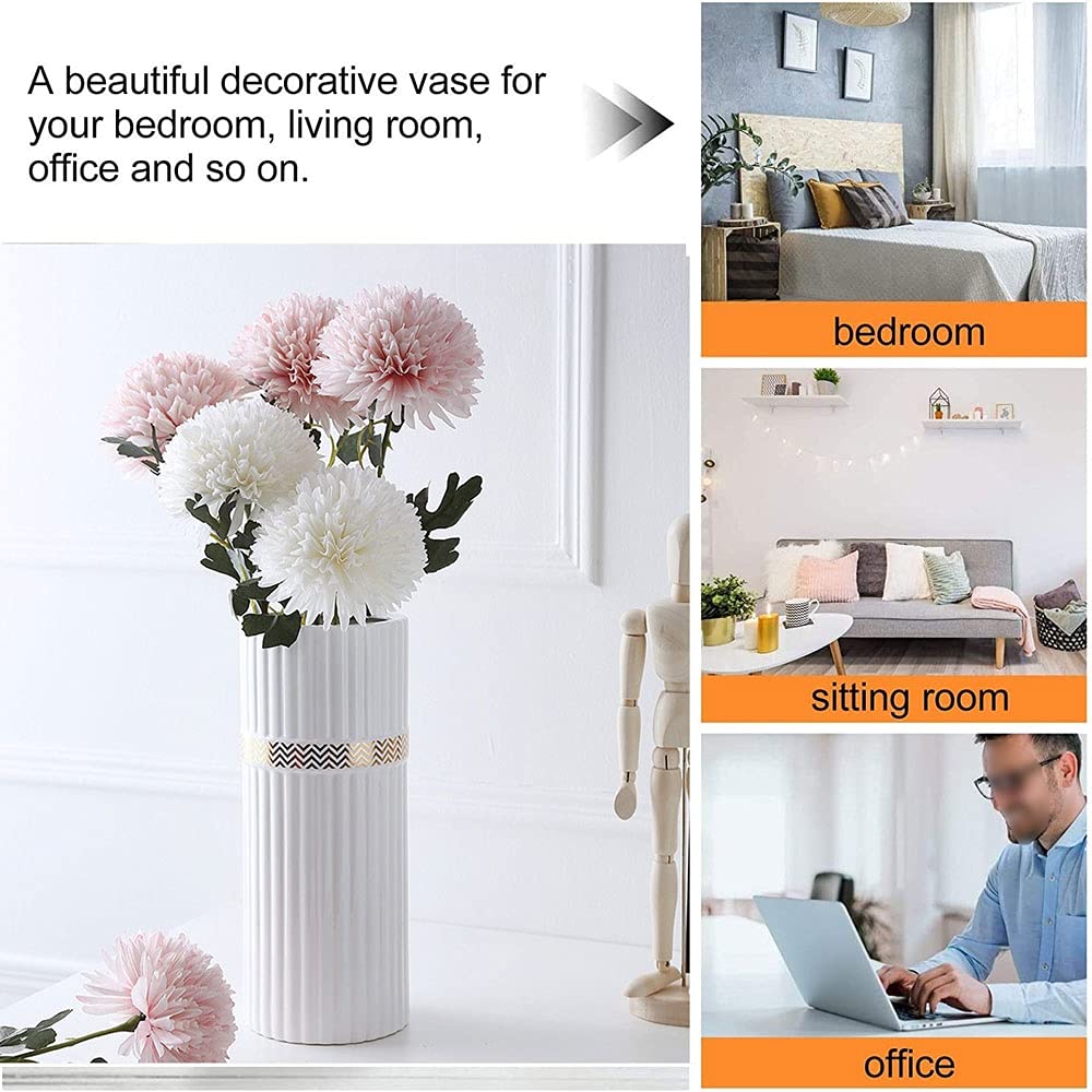 Nff Jarrón, 26.5 Cm Vasillo De Cerámica Moderno con Rayas con Phnom Penh para Sala De Estar Mesa De Comedor Boda O Regalo (Color : White, Size : 26.5×11cm)
