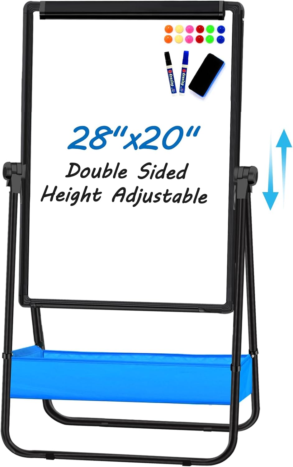 dry erase white board with stand double sided 28"x20" magnetic u standing easel whiteboard, height adjustable & 360° rotation portable white boards for classroom, home & office black 28"x20"