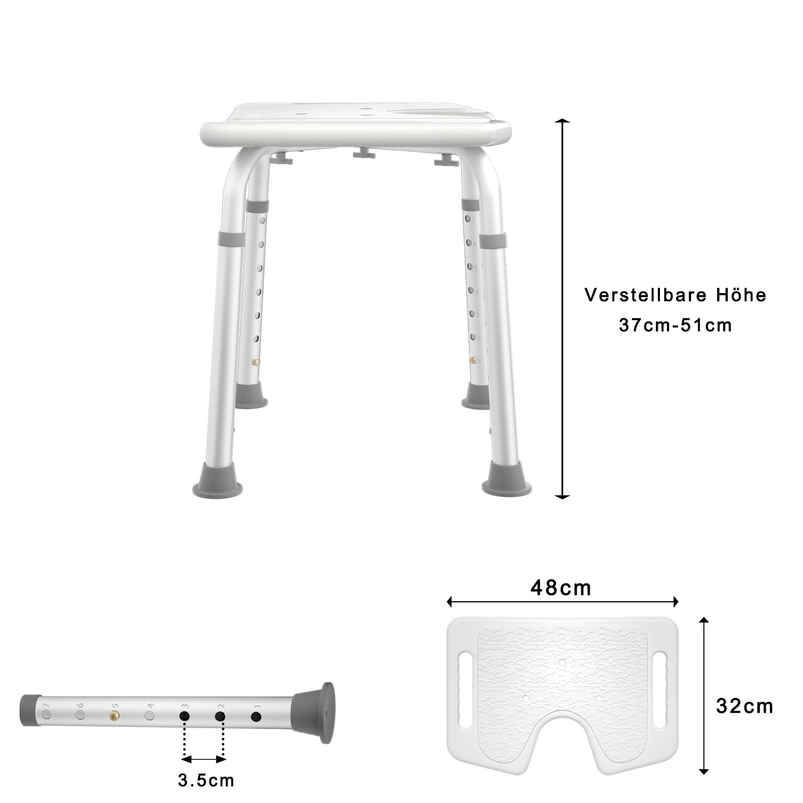 Aufun Sgabello doccia sedia doccia 35-51cm sgabello doccia regolabile in altezza sedile bagno antiscivolo tipo U sedile doccia in alluminio e plastica