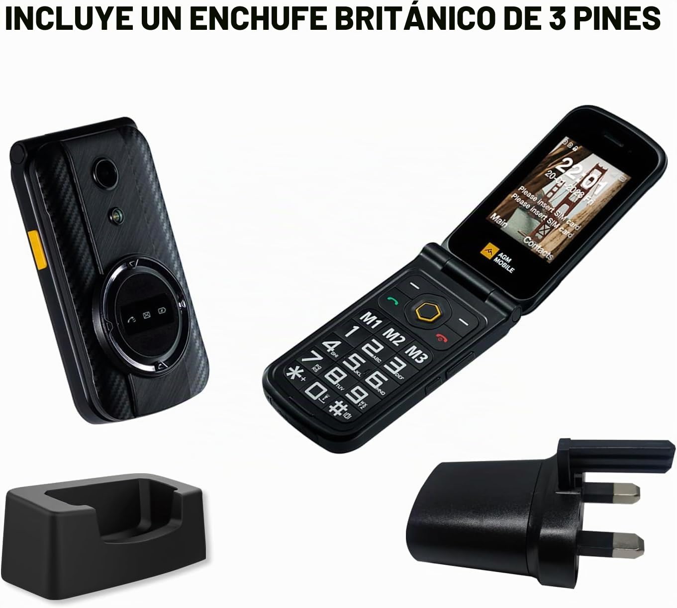AGM M8 Flip Flip Phone sin Contrato, teléfono móvil 4G Senior con Botones Grandes, Resistente al Agua y a Las caídas, SOS, Compatible con audífonos, marcación rápida/1500 mAh/104 dB Altavoz