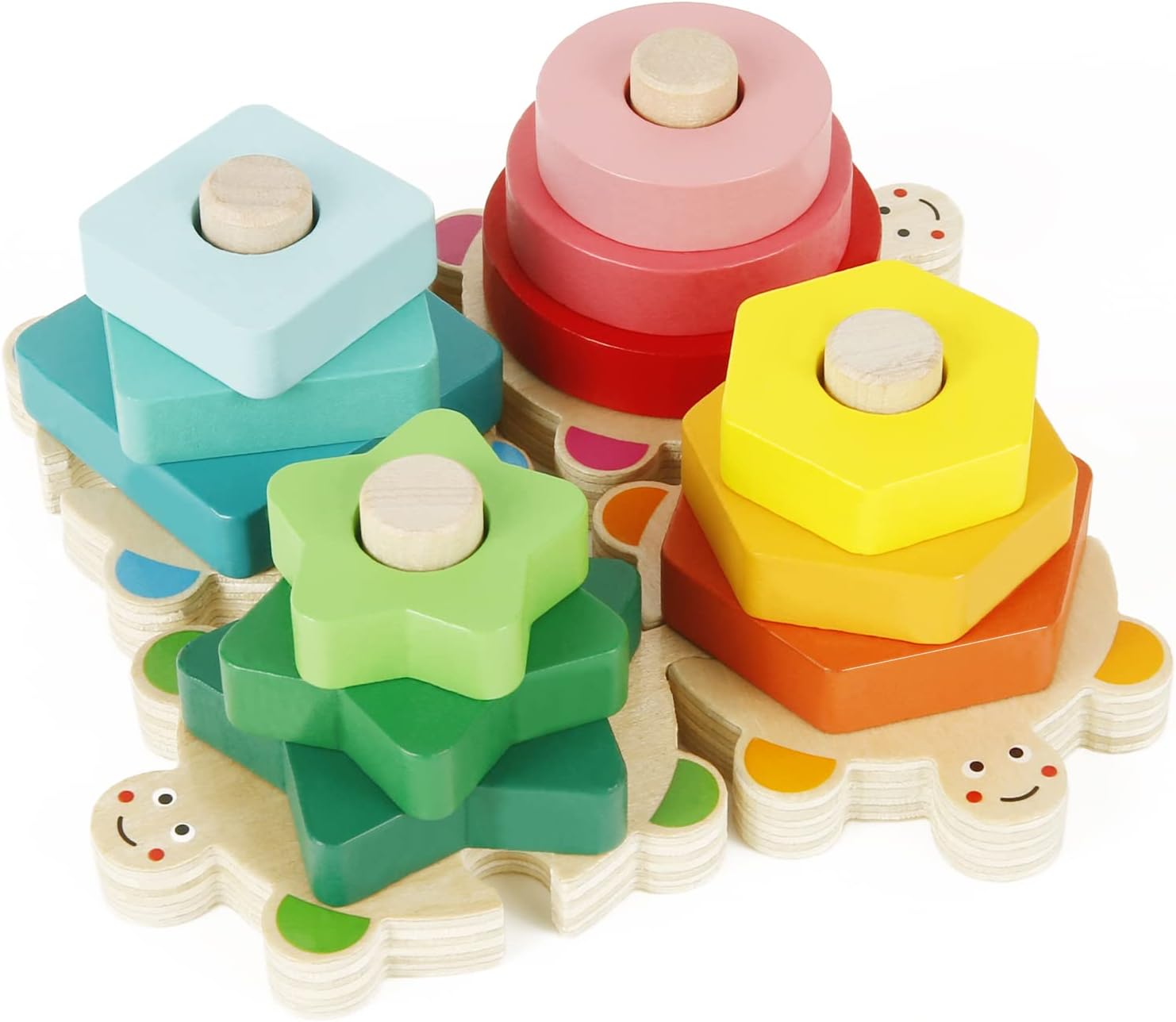 XiYee De Madera Rompecabezas Set Juguete Montessori, Juguetes Educativos para Bebés, para niños niñas 1 2 3 4 años Forma Reconocimiento Geometría Bloques de Stack & Sort Board, Juguetes Educativos