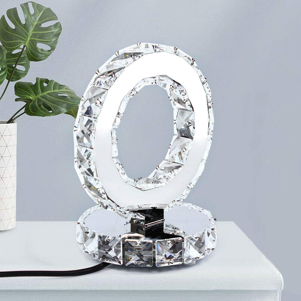 WSIKGHU Crystal Table Lamp - Luxury Round LED Crystal Ring Reading Bedside Light - Art Decor - Suitable for Living Room, Study, Bedroom