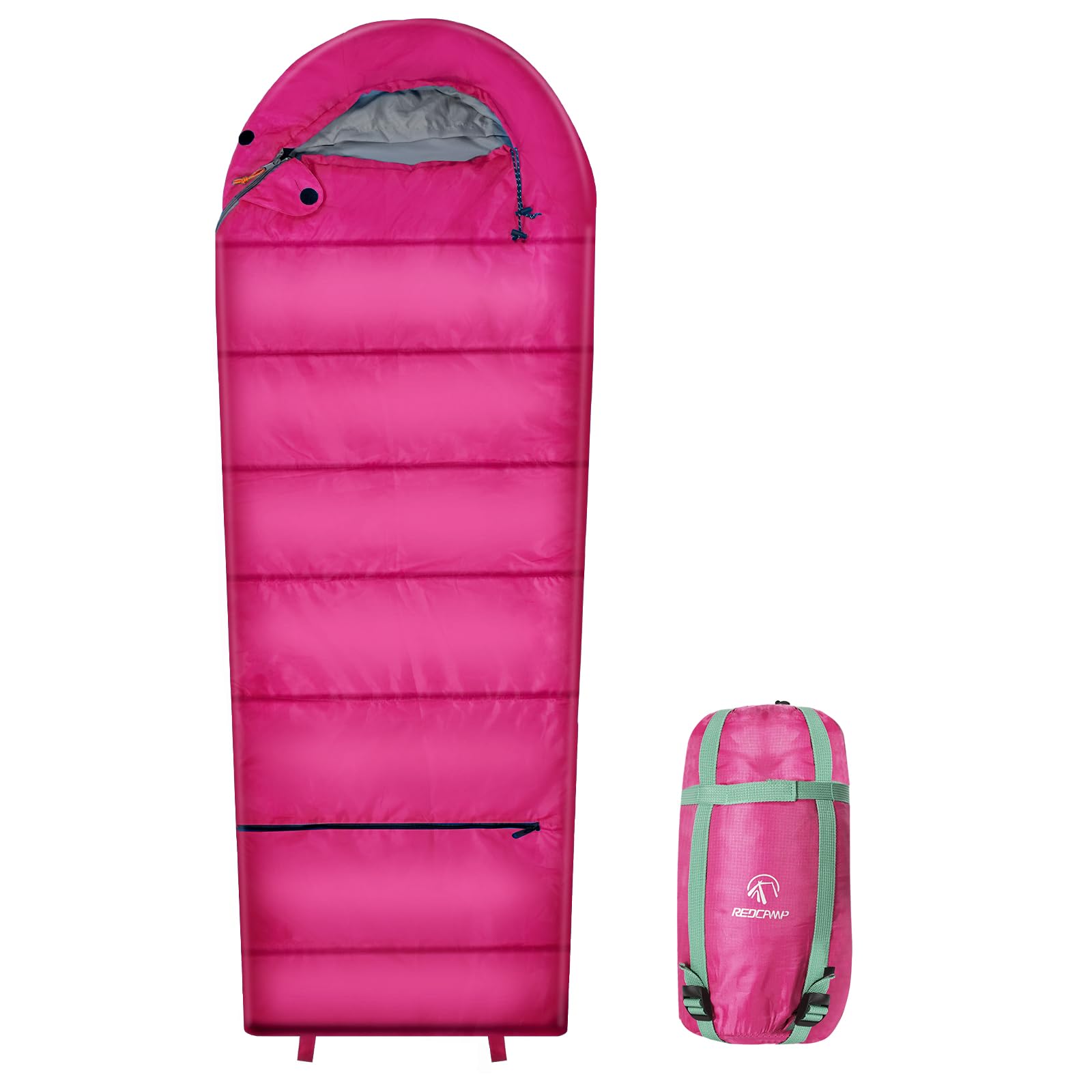 REDCAMP Kids Mummy Sleeping Bag for Camping, 3 Season Cold Weather Sleeping Bag Fit Boys,Girls & Teens, Blue/Rose Red