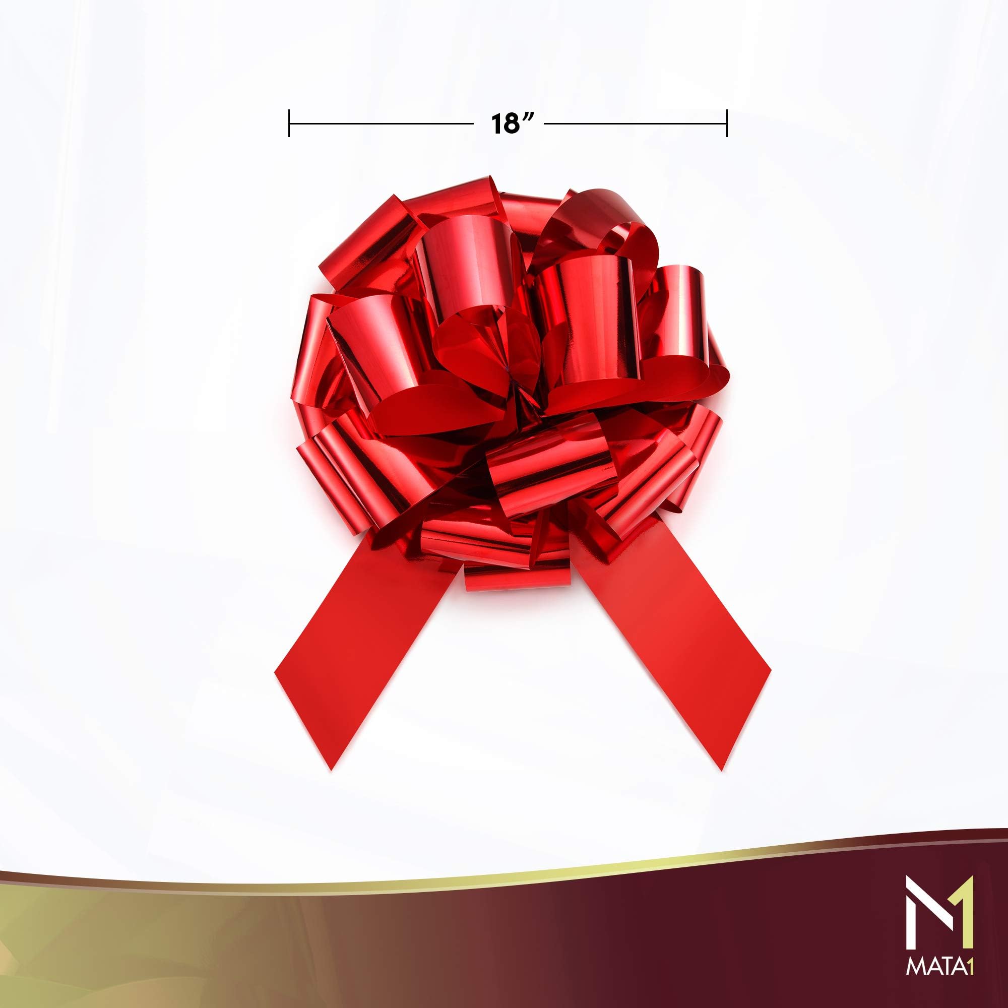 Mata1-USA - Huge Car Bow - Shiny Red, 18 Inch - Big Gift Wrapping Bow for Large Gift Decoration - Giant Size for Indoor & Outdoor Use - 20 Loops & 4 Stickers - No Magnets That Scratch