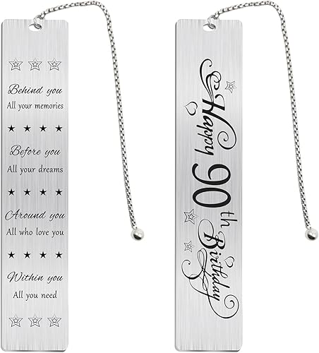Jzxwan Ideas para regalos de 90 cumpleaños, marcapáginas de acero inoxidable con letra inspiradora para hombres y mujeres