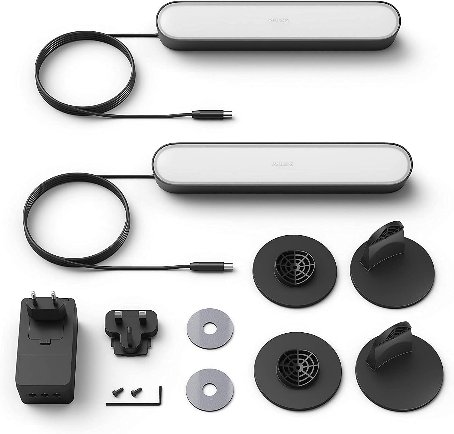 Philips Hue - Kit Inicio Barras de Luz Hue Play, Luz Blanca y de Colores, con Hue Bridge, Funciona con Alexa, Google Assistant y Apple HomeKit, Negro - Pack de 2