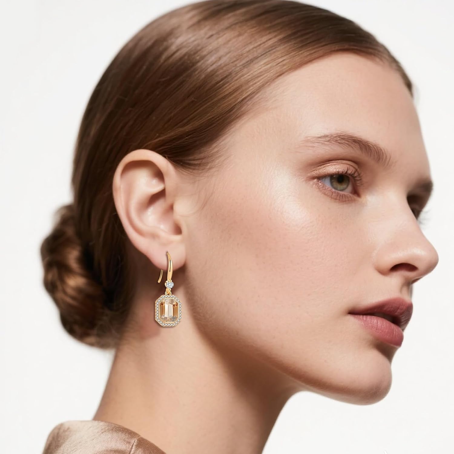 EVEVIC Austrian Crystal Halo Octagon Drop Dangle Earrings for Women 14K Rose Gold Plated Jewelry Gifts for Women - Image 2