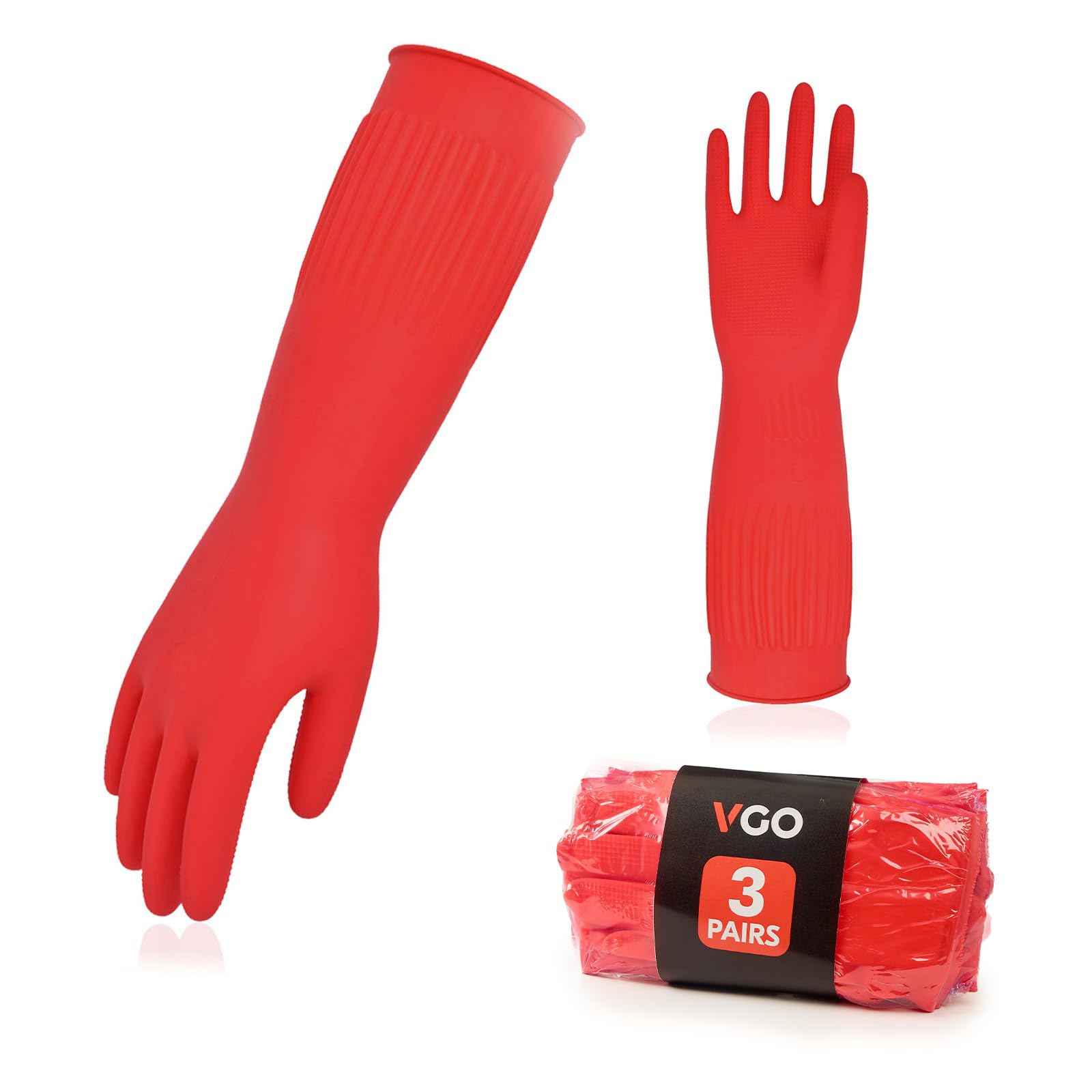 Vgo... Reusable Household Gloves, Dishwashing gloves, Extra Thick, Long Sleeves, Kitchen Cleaning/Painting/Gardening/Pet Care — view 17