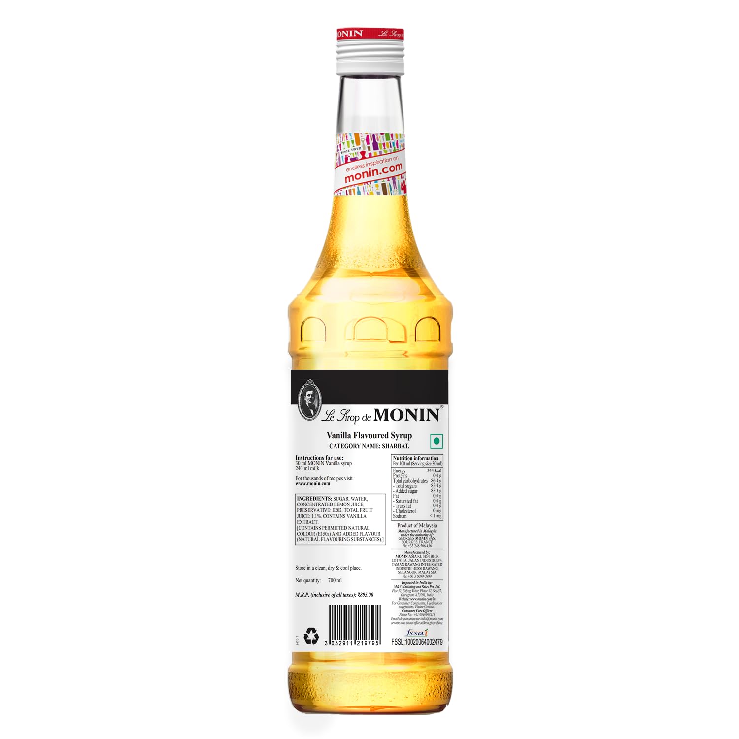 Monin Vanilla Syrup, 23.7 fl oz (700 ml), 1 Bottle