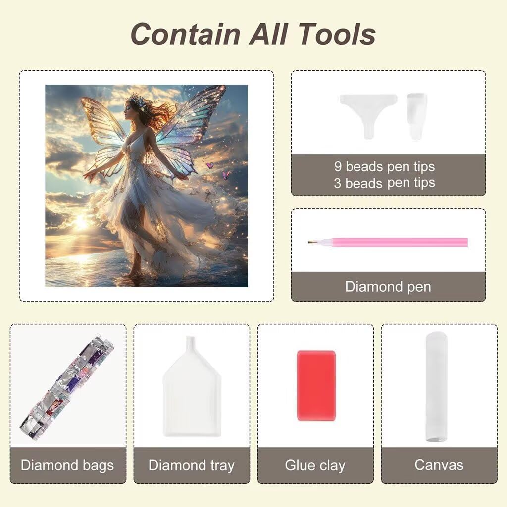 5D Diamond Painting Mädchen Set, Flügel Diamond Painting Erwachsene, DIY Diamant Bastelset Kinder Ab 6 Jahre, Diamant Painting Bilder FüR Home Decoration, Kleine Geschenke FüR Frauen 90x90cm 5-653