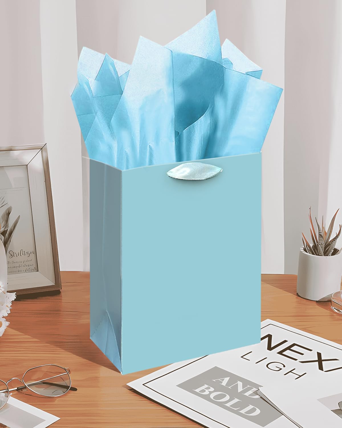 Set Di 12 Sacchetti Regalo Medi In Carta Con Manici E Veline - Con Etichette - Per Compleanni, Matrimoni, Natale (Blu) - 4