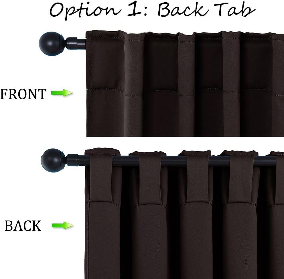NICETOWN Thermal Blackout Kitchen Panels - Energy Efficient Rod Pocket & Back Tab Valances for Small Window (Toffee Brown, 2 Pieces, W52 x L36-Inch)