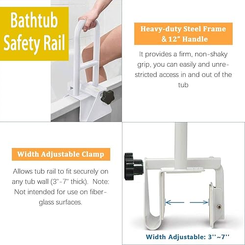 Miniatura 3 de Barandilla de seguridad para bañera, barra de agarre para bañera blanca, barra de agarre ajustable para ducha y baño, barra de agarre para baño y