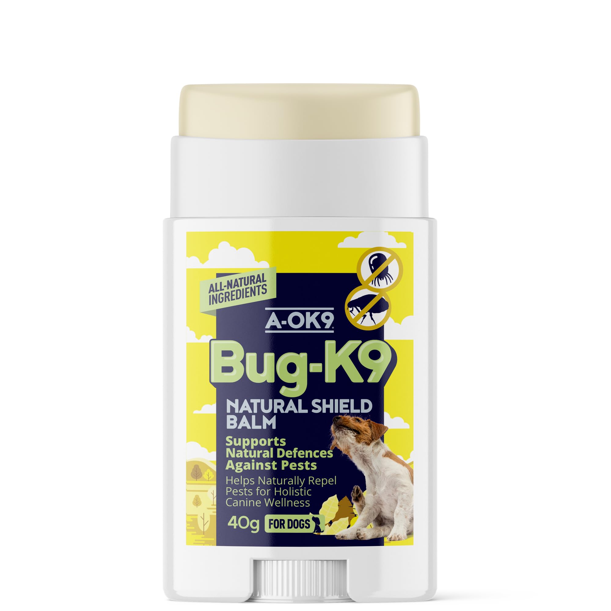 A-OK9 Lick-Safe Natural Flea & Tick Repellent for Dogs - Bug Shield Balm 40g | Helps Deter Fleas, Ticks & Insects Naturally - Neem, Lemongrass, Lavender & Lemon Balm for All Breeds & Ages | UK