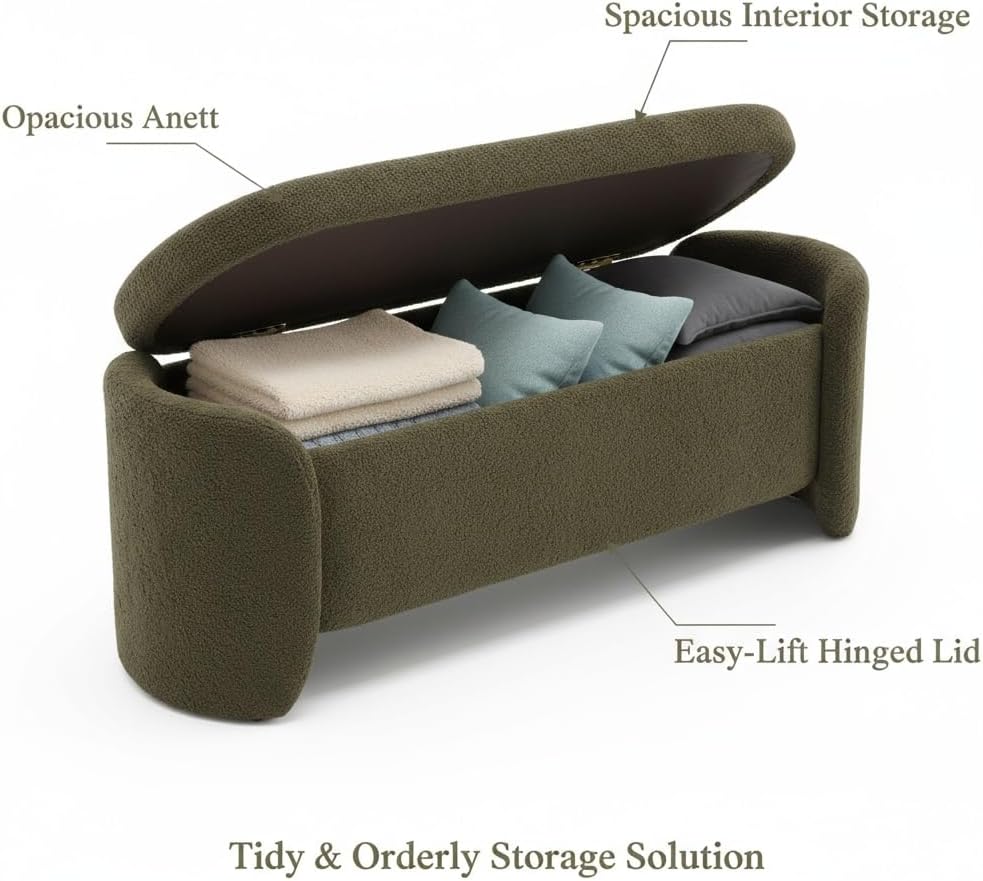 LukeAlon 50 inch Storage Ottoman Bench, Upholstered Faux Leather End of Bed Bench with Large Storage, Shoe Bench for Entryway, Living Room, Bedroom, Solid Wood Frame (Christmas Tree Green)