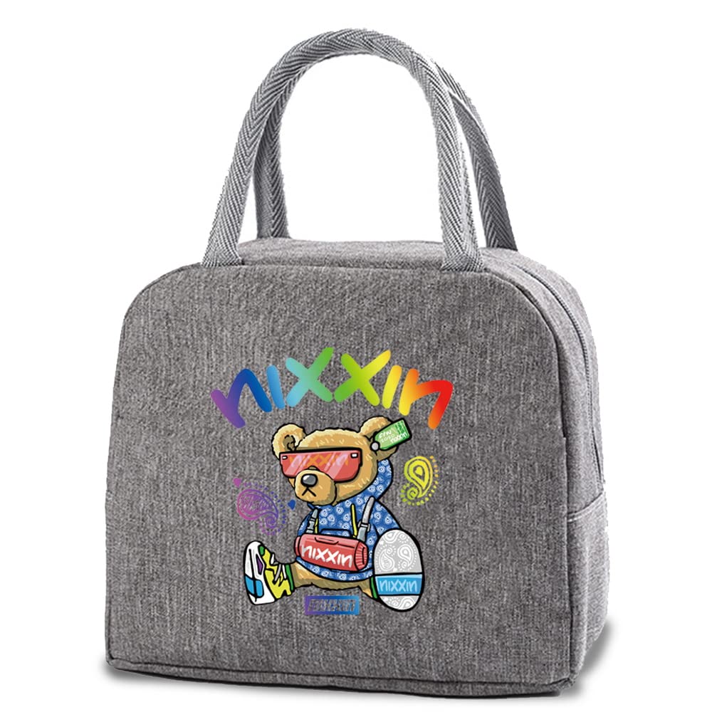 Insulated Lunch Bag Tote Bag for Women Wide Open Insulated Cooler Bag Water-Resistant Thermal Leak-Proof Lunch Organizer for Men Girls Children Outdoor Picnic Work (Bear Nix)