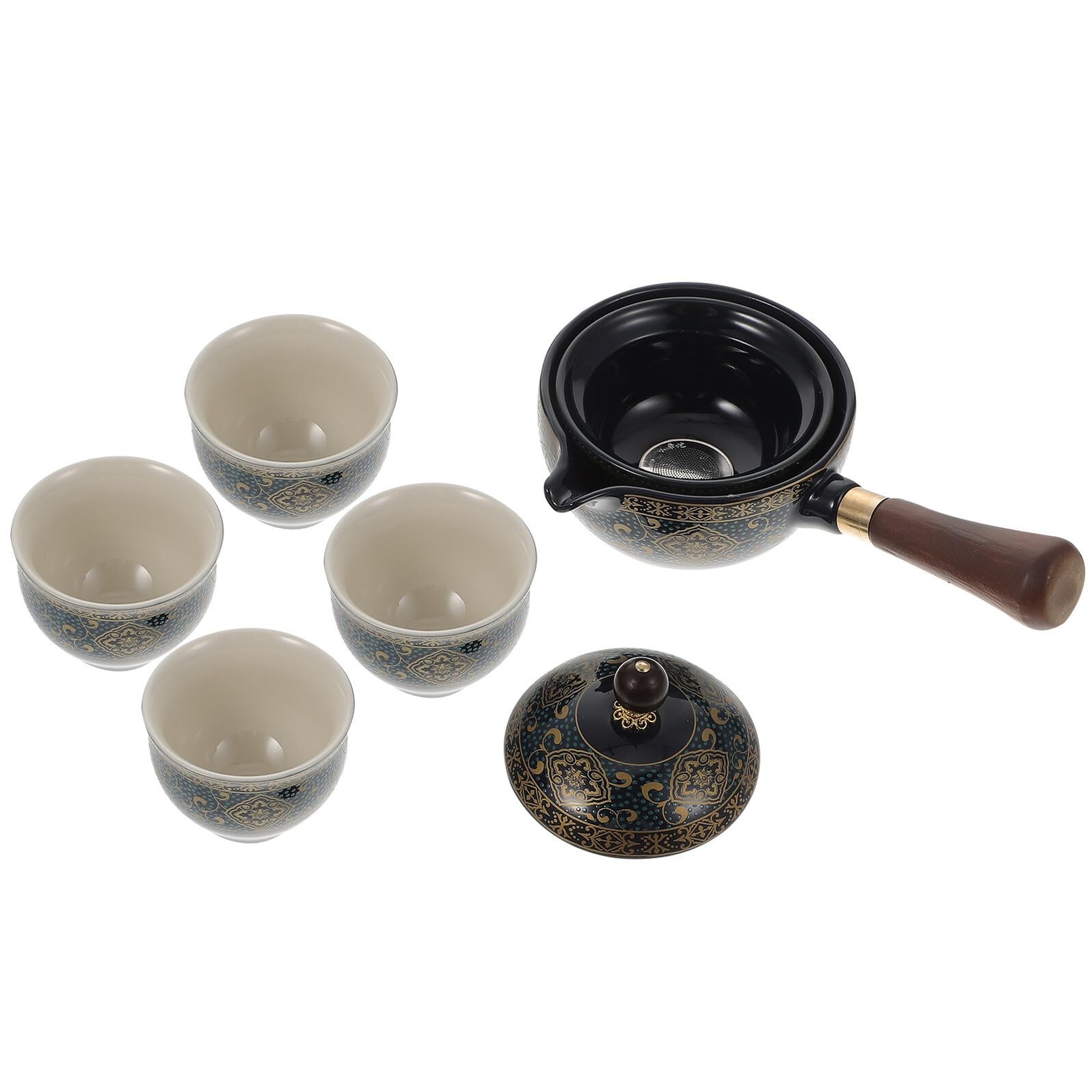 Tetera Giratoria de Cerámica Asa Lateral, 1 Juego para Té