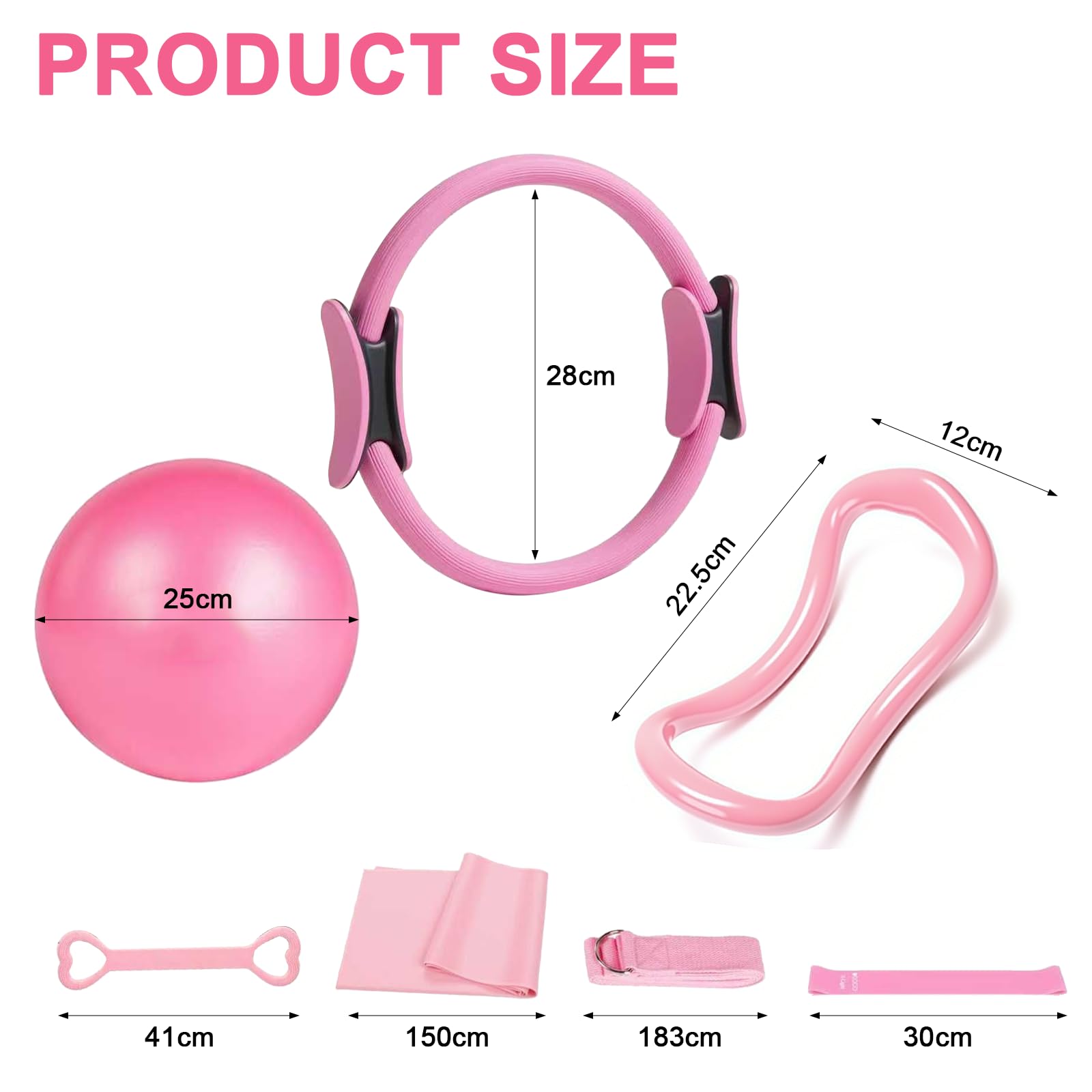 Kit Pilates, Anneau Pilates, Ensemble Fitness 13 Pièces avec Surface Texturée Anti-Dérapante, Incluant Ballon d'exercice Et 5 Bandes De Résistance, pour Entraînement Maison, Séance Studio