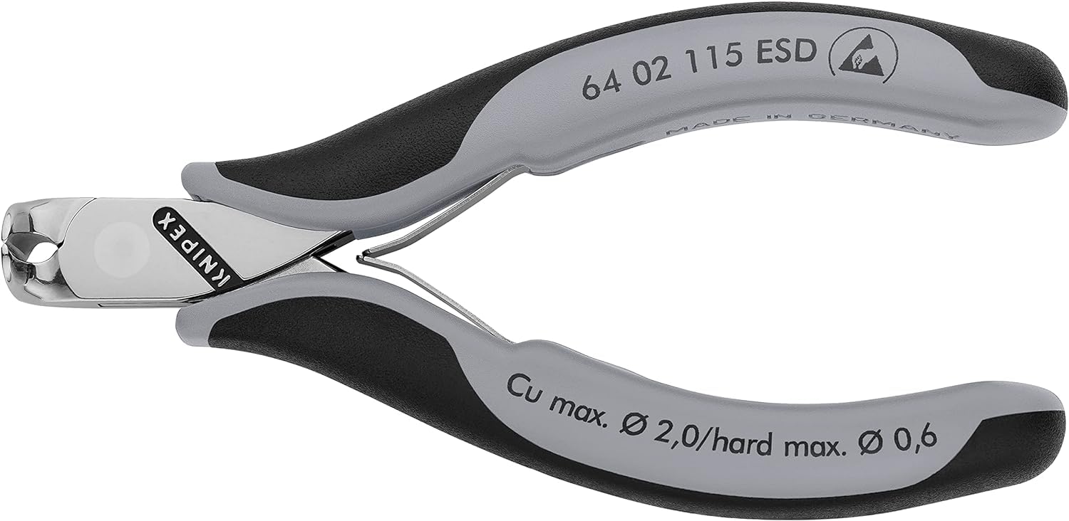 KNIPEX Alicates de corte frontal para electrónica ESD con mangos multicomponente 115 mm, 64 02 115 ESD