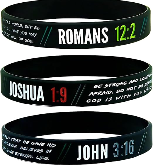 Ezekiel Gift Co. Christian Wristbands for Guys (6-pack) - John 3:16, Romans 12:2, and Joshua 1:9 - Religious Bible Gifts for Him Christian Men Pulseras Para Hombres Bracelets for Men