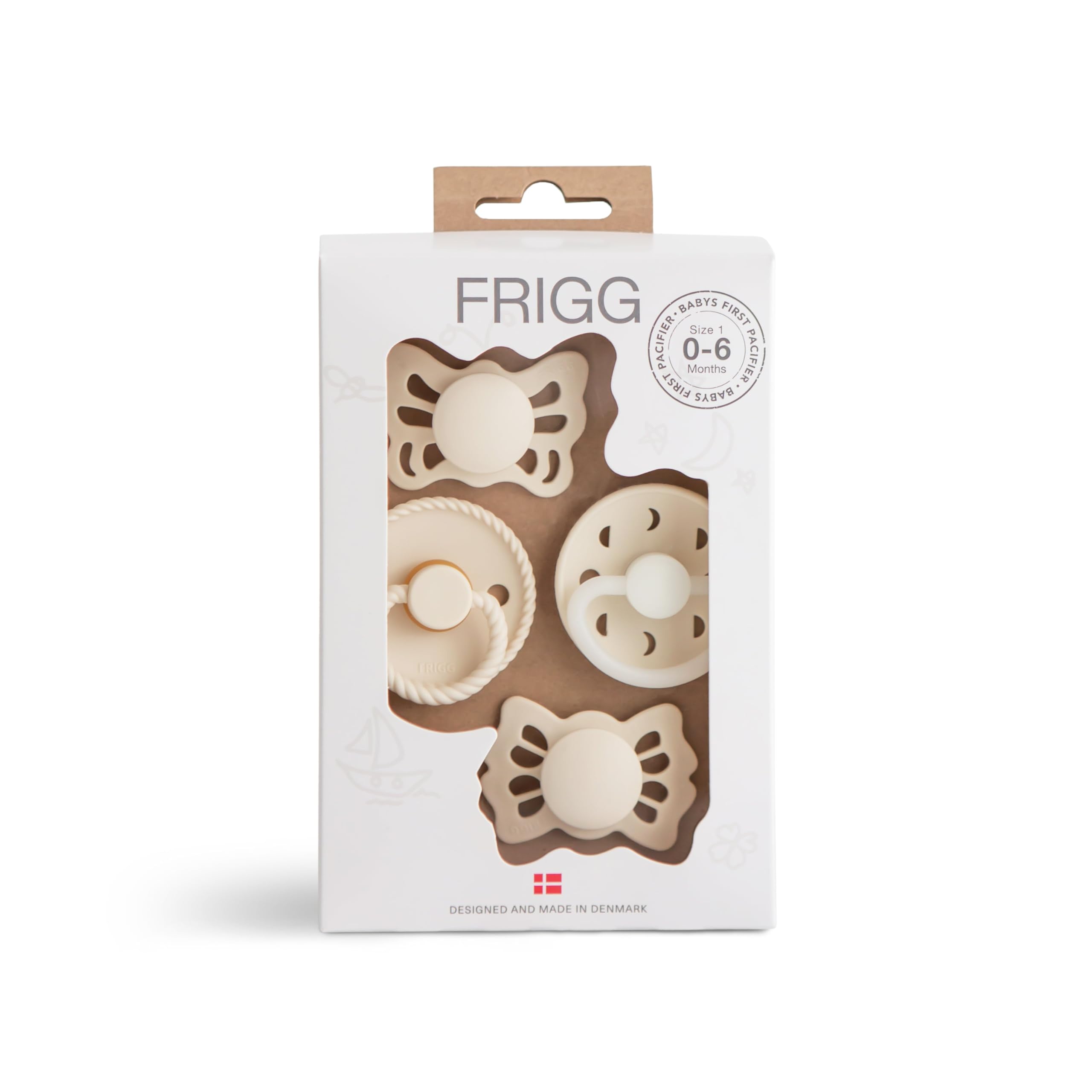 FRIGG Baby's First Pacifier​ - Moonlight Sailing 4-Pack | Made in Denmark | BPA-Free (Cream, 0-6 Months)