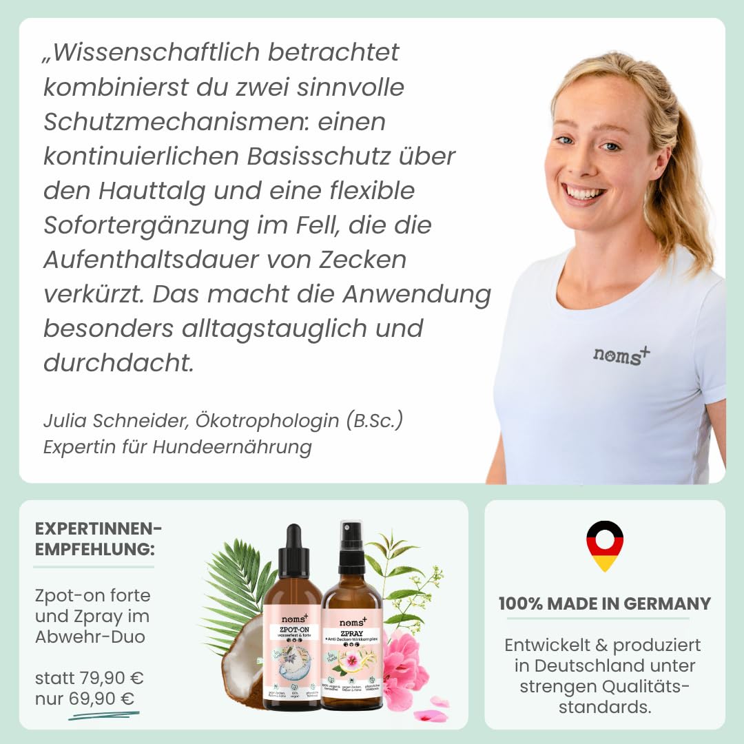 Noms+ Zpray Zeckenmittel für Hunde und Menschen Jahresvorrat | Spray mit pflanzenbasierten Wirkstoffen & Saltidin | gegen Zecken, Milben, Flöhe, Sandmücken