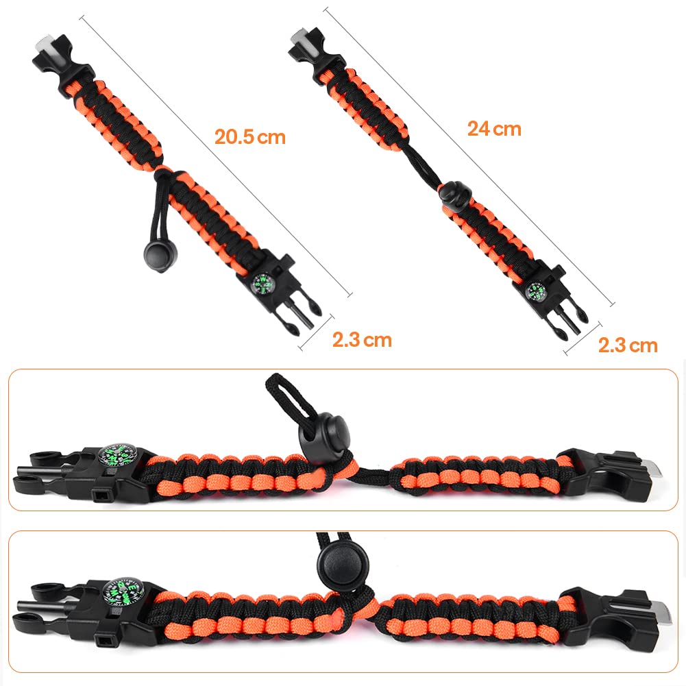 flintronic Braccialetto Paracord Sopravvivenza Kit, Bracciale Sopravvivenza, Braccialetto Sopravvivenza, con Flint/Lampada/Bussola/Termometro/Fischietto, Kit di Emergenza per Escursionismo Campeggio