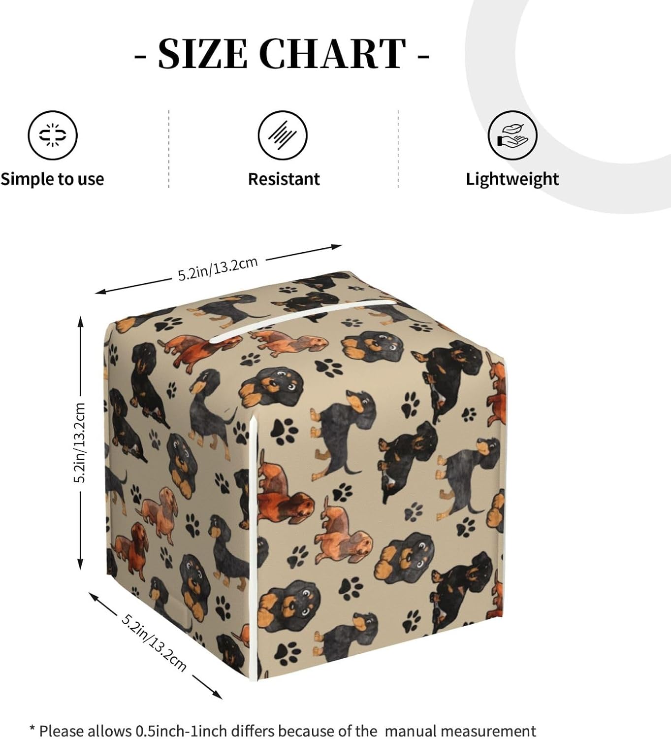 Cute Dachshund Dog Tissue Box Cover Holder, Square with Bottom Belt - PU Leather Decorative Organizer for Tabletop, Bathroom, Car, Office image 2