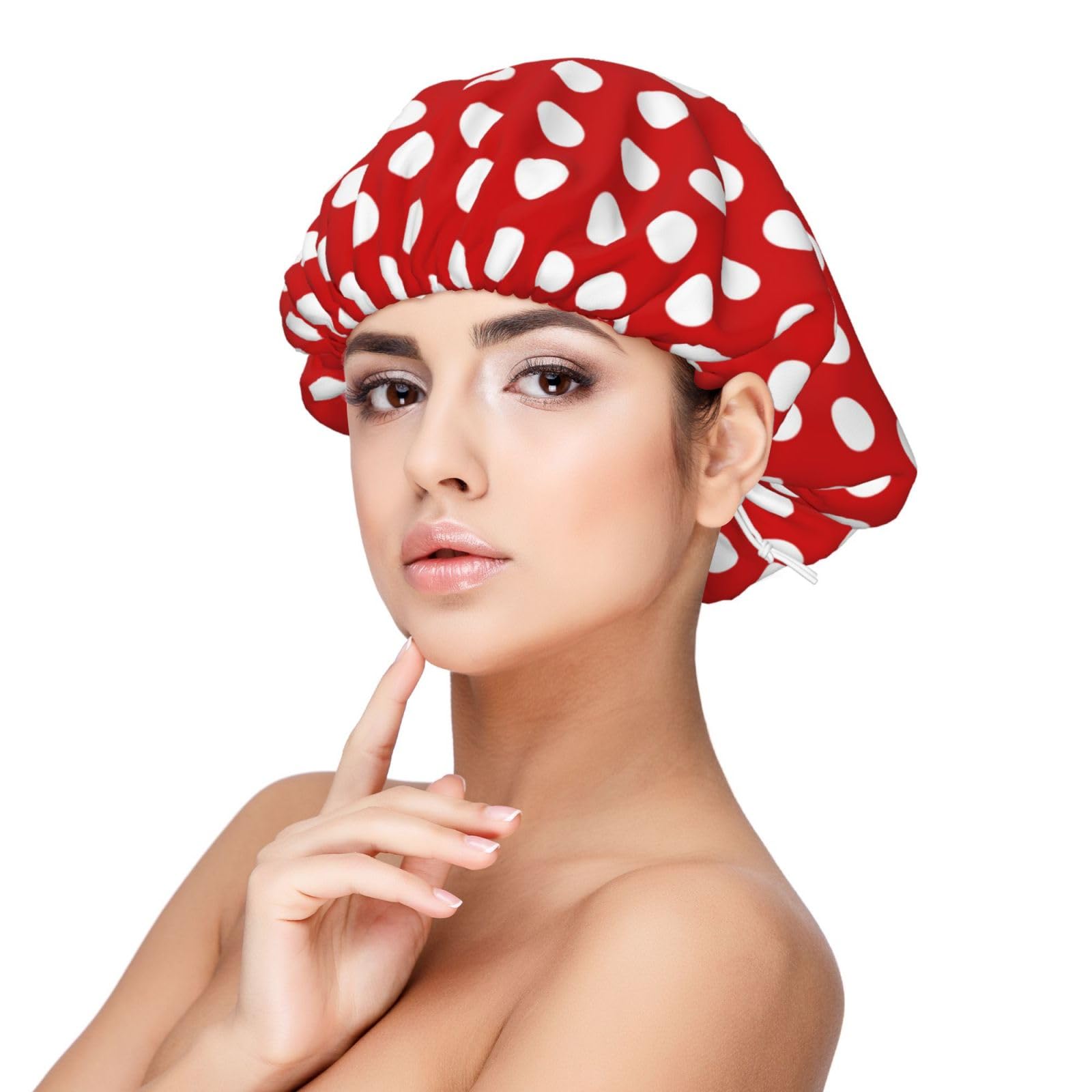 white polka dot bright red Silk Bonnet for Sleeping Women Men - Adjust Satin Bonnet for Sleeping, Soft Comfrt Hair Bonnet for Sleeping