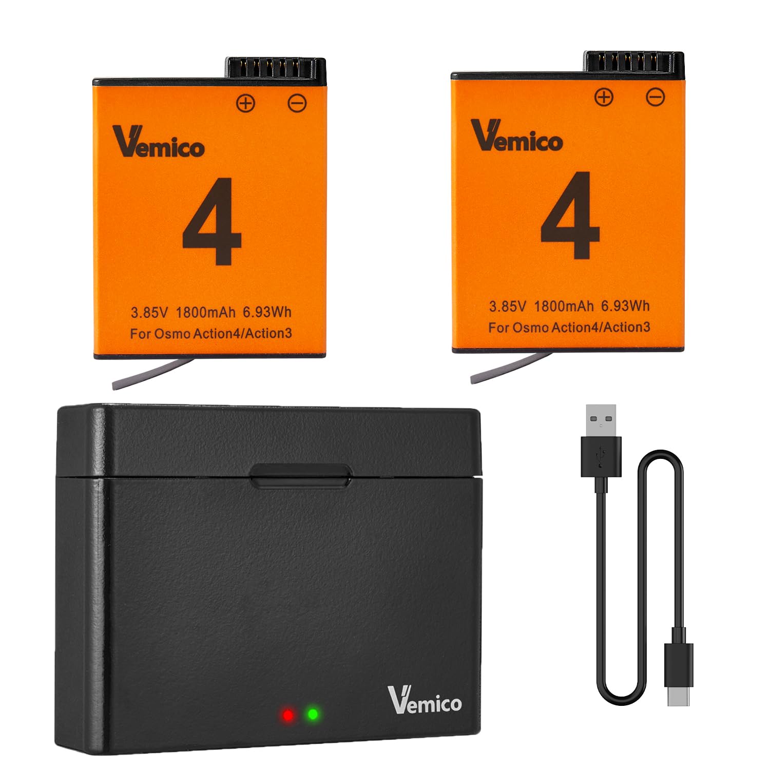 Amazon | Vemico Osmo Action 4バッテリー 2*1800mAh 互換バッテリー 