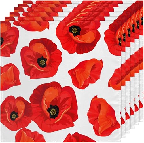 Miniatura 6 de Cloth Napkins Set of 6 Floral Poppy 20x20 Inch Cloth Napkins Spring Poppy Flower Washable Reusable Kitchen Dinner Napkins Table Decor for Wedding,