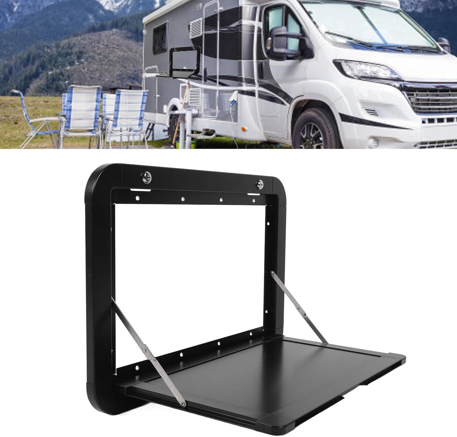 Wandklapptisch für Wohnmobile,Wohnmobil-Aluminium-Klapptisch,klappbarer Wandtisch,Hängender Esstisch,80*45cm,für Wohnmobil Wohnwagen Picknick,Geeignet für Picknick im Freien,Maximale 25 KG (Black)