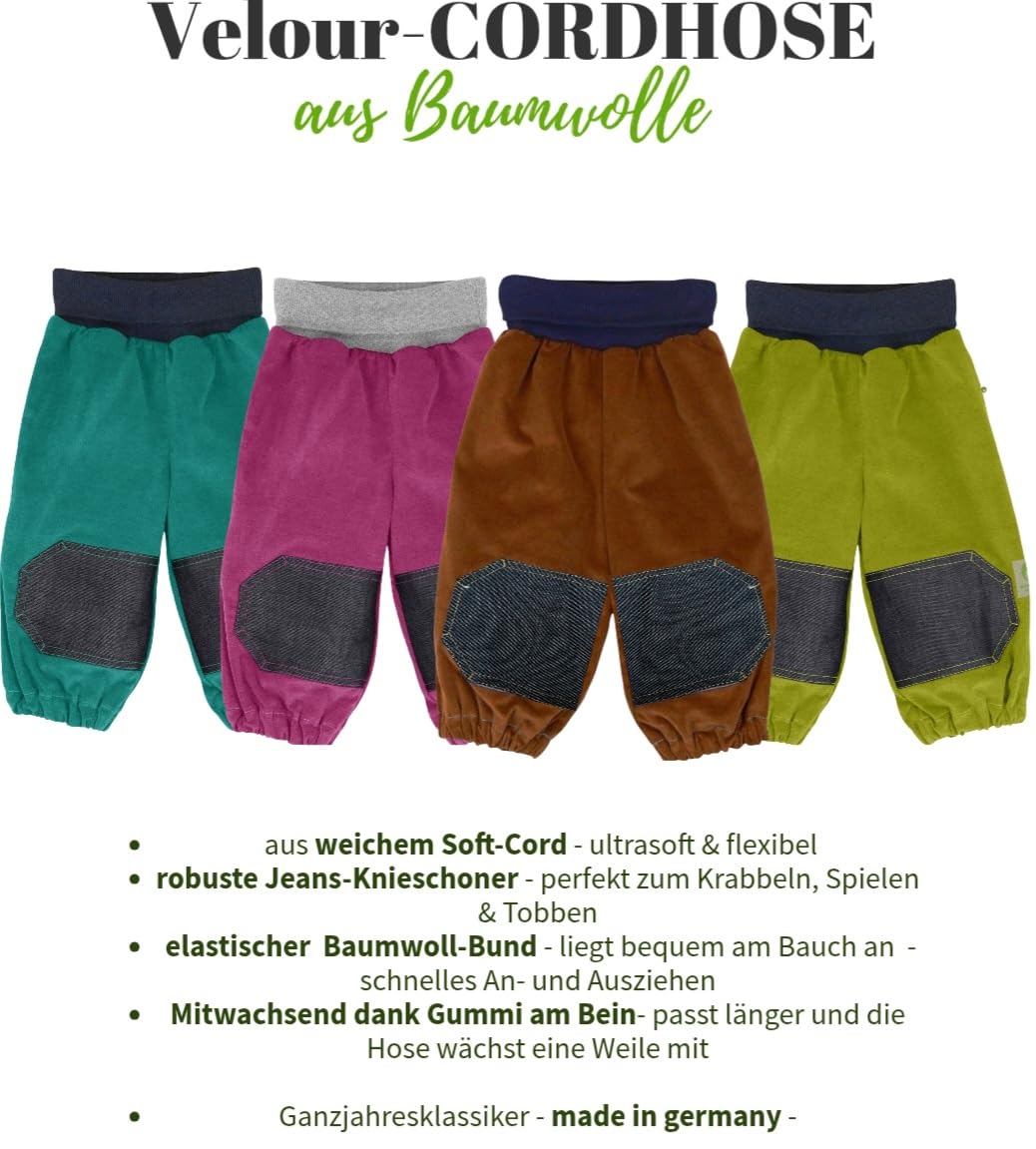 Baby Krabbelhose ORIEL – Unisex Mädchen Jungen - weicher robuster Soft-Cord Hose Pumphose mit Knieschonern, elastischer Baumwollbund, pflegeleicht – Made in Germany