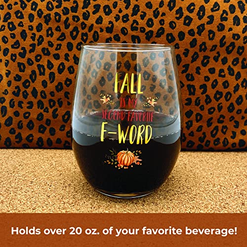 Tmd Retail Stemless Wine Glass “Fall Is My Second Favorite F Word” 22 Oz - Wine Glass Stemless -Gifts, Autumn, Harvest, Funny Drinkware, Mom, Sister, Friend - Wine Glasses Stemless For Any Occasion #TOP5