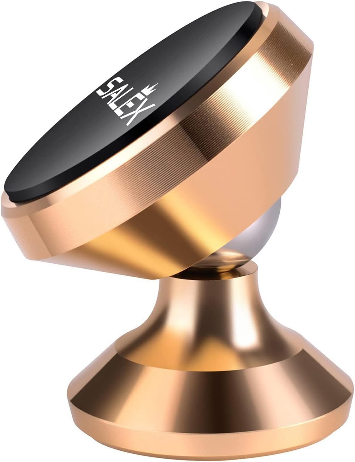 SALEX Magnetic Cell Phone Holder. 360 Degree Rotation Swivel Mount for Car Dashboard and Windshield. Universal Car Kit for Smartphones, Tablets and GPS. Compatible with Devices up to 7 Inches [Gold]