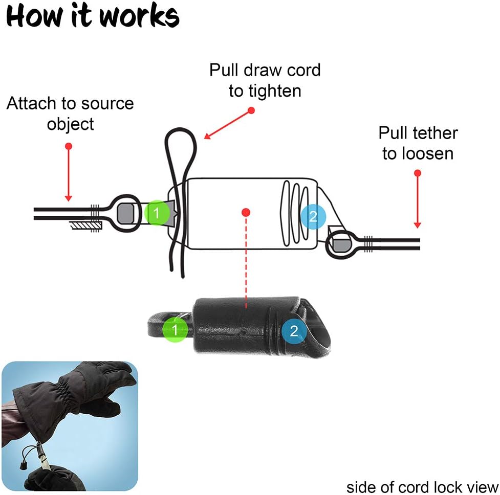 West Coast Paracord Cord Locks Black Single Hole XS Cyberian Cord Locks for Paracord, Clothing, Luggage, Shoelaces Camping Accessories