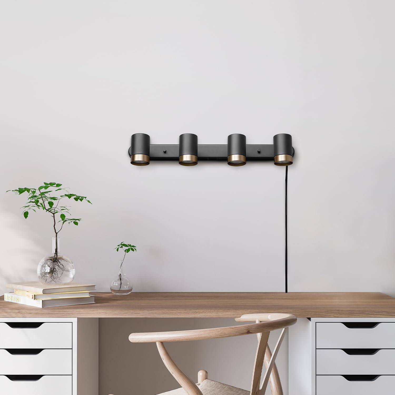 Globe Electric 64000047 22" 4-Light Plug-in Track Lighting, Matte Black, Pivoting Heads, in-Line On/Off Switch, Minimalist Ceiling Light Fixture for Kitchen Island, Hallway, or Dining Room