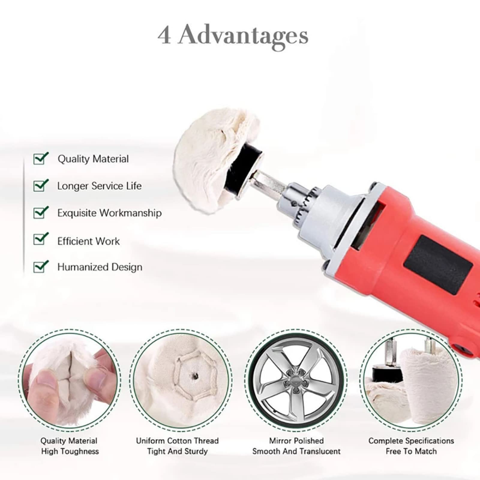 Almohadilla De Pulido De Algodón Blanco, Kit De Taladro De Rueda De Fregona, Forma De Seta Para Pulidor De Coche, Accesorios De Herramientas De Aluminio Inoxidable