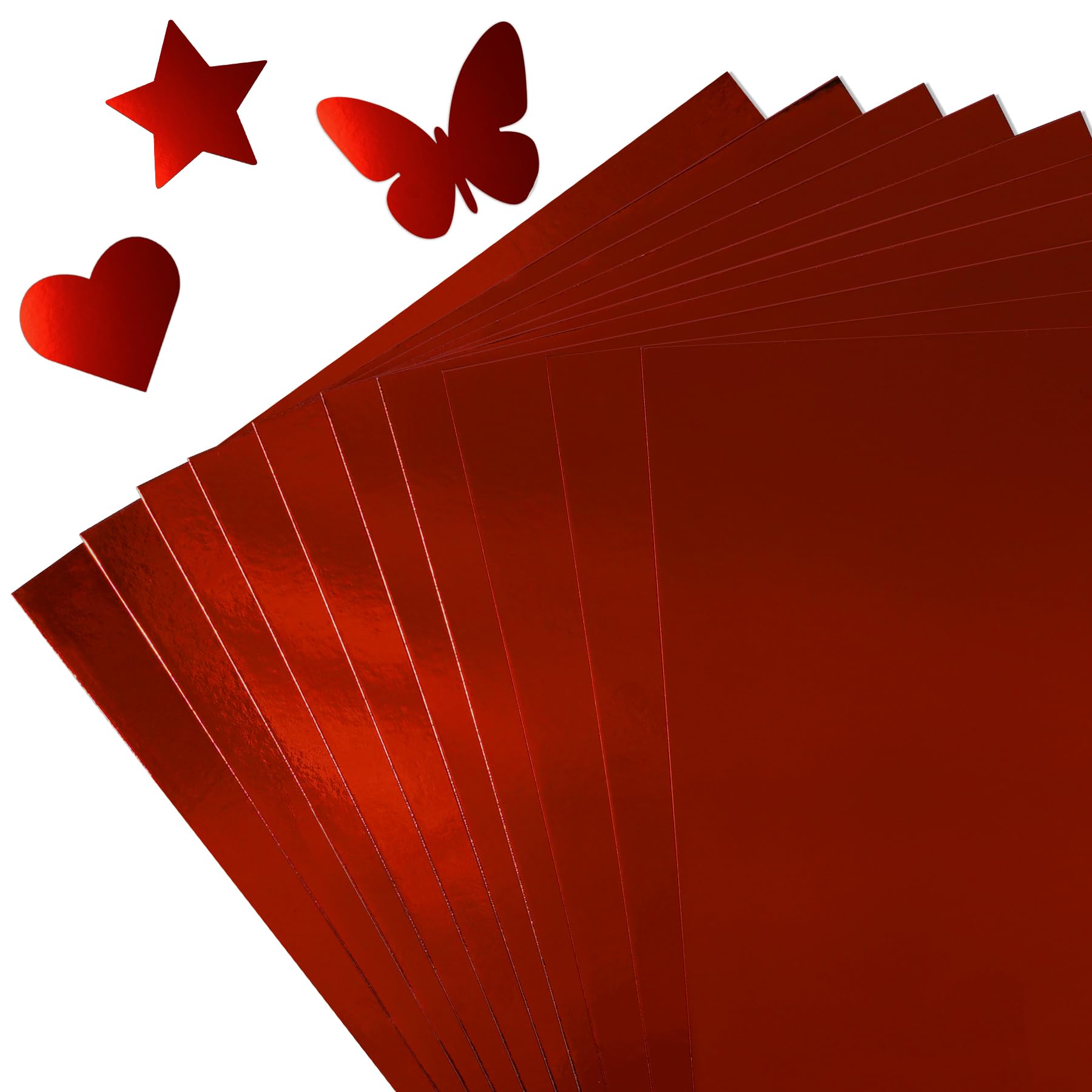30 Sheets Metallic Red Cardstock Paper - A4 Size (250gsm), Mirror Finish Gold Foil Board for Crafting, Invitations, and Decorations - Die Cut and