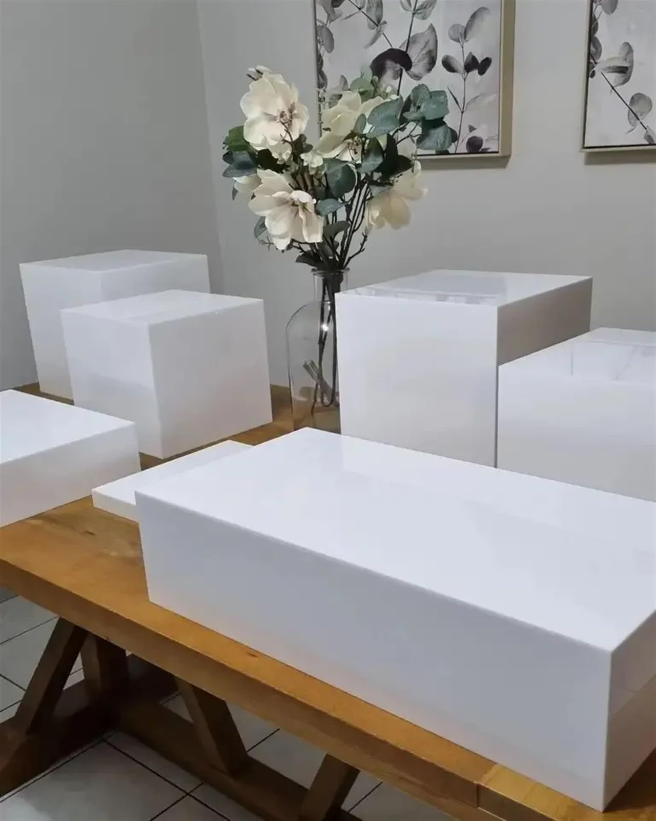 Rehausseur de Nourriture pour Buffet Ensemble de 8 présentoirs carrés for Desserts et Aliments, Cubes de présentation for Buffet Blanc(White)