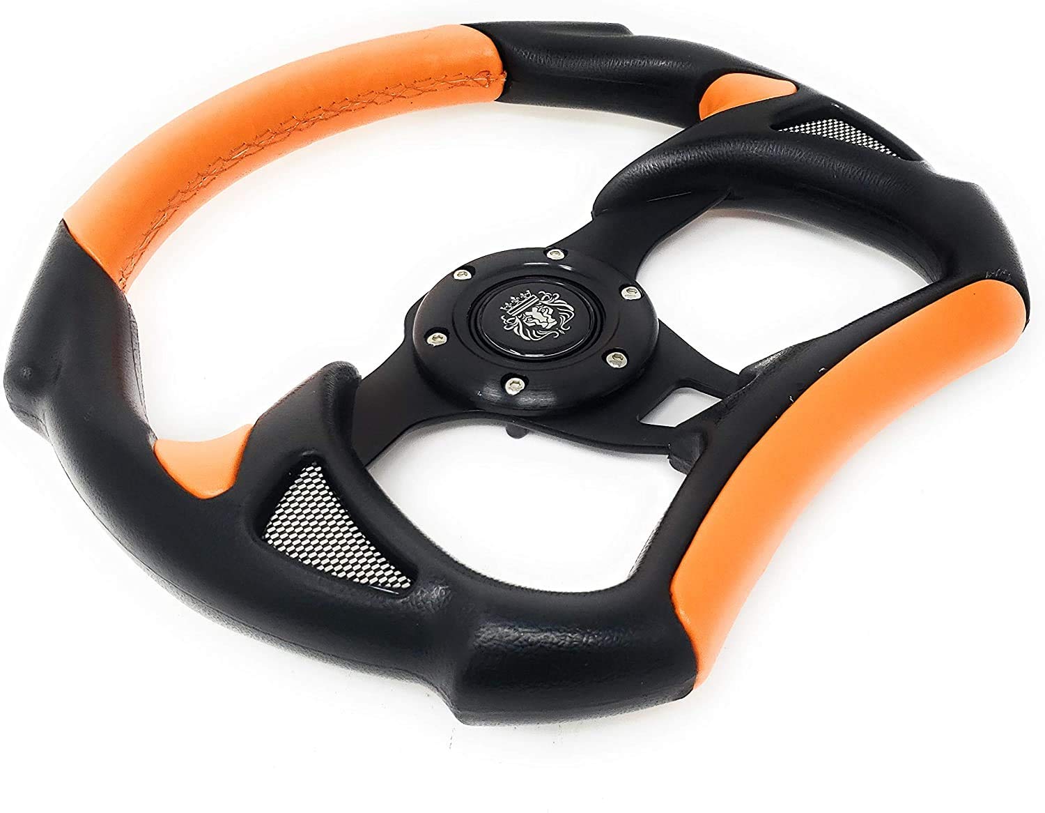 New World Motoring Yamaha Golf CART & Polaris Rhino Orange Steering Wheel W/Chrome Adapter 3 Spoke