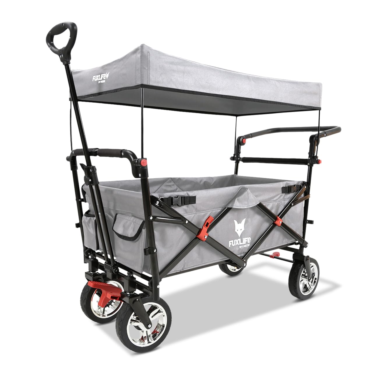 FUXLIFE Carrito Plegable FX-CT700 Gris con Frenos, Asiento Acolchado, asa Ajustable, Carro Resistente para excursiones, jardín y Playa, Plegable y Compacto