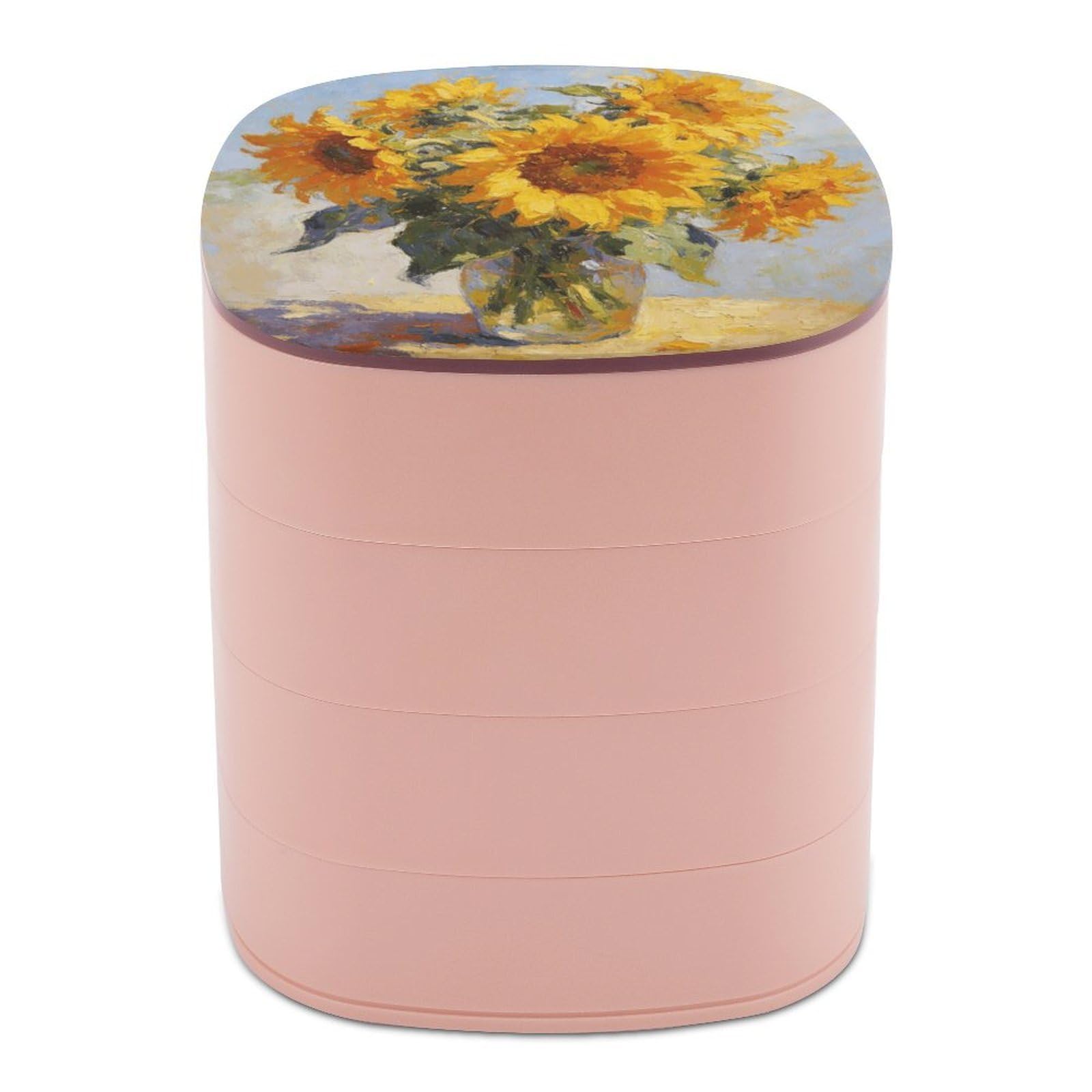 VstaDank Sunflower Oil Painting Jewelry Box 360° Rotatable Jewelry Organizer 4 Layers Jewelry Case with Lid Fashion Portable Earring Holder for Bracelets Rings Bracelets Vanity