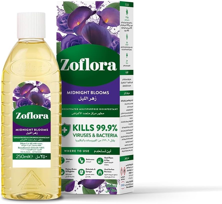 Midnight Blooms, Multipurpose Concentrated Disinfectant, Anti-bacterial, All Surface Cleaner, Home, Kitchen & Bathroom Cleaning, Eliminates Odour, 24 Hours Fragrance, 250ml